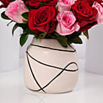 Red And Pink Roses Valentine Arrangement