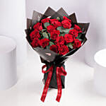 Valentines 18 Red Roses Bouquet in Black Wrap