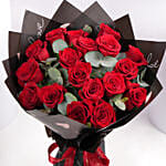 Valentines 18 Red Roses Bouquet in Black Wrap