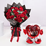 Red Roses With Heart Balloon Teddy