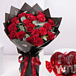 Red Roses With Heart Balloon Teddy