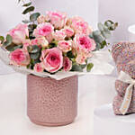 Pink Roses With Teddy Bear