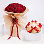 Red Roses Arrangement With Designer Cake