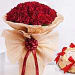 Red Roses Arrangement With Designer Cake