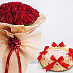 Red Roses Arrangement With Designer Cake
