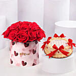 Romantic Red Roses Arrangement With Cake