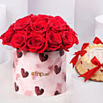 Romantic Red Roses Arrangement With Cake