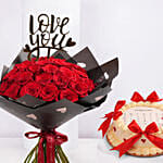 Red Roses And Valentine Calendar Cake