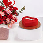 Romantic Rose Arrangement And Heart Cake
