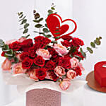 Romantic Rose Arrangement And Heart Cake