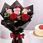 Blushing Roses Bouquet and Heart Cake Combo