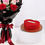 Crimson Rose Bouquet and Heart Cake Combo