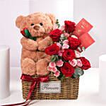 Love and Hugs Teddy Rose Basket