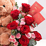 Love and Hugs Teddy Rose Basket