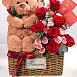 Love and Hugs Teddy Rose Basket