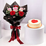Blushing Roses Bouquet and Heart Cake Combo