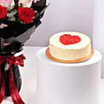 Blushing Roses Bouquet and Heart Cake Combo