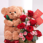 Love and Hugs Teddy Rose Basket