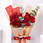 12 Red Roses Valentine Bouquet With Chocolate Bars