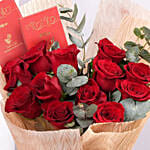 12 Red Roses Valentine Bouquet With Chocolate Bars