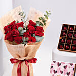 12 Red Roses Valentine Bouquet With Chocolate