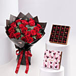 Valentines 18 Red Roses Bouquet With Chocolate