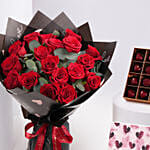 Valentines 18 Red Roses Bouquet With Chocolate