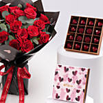 Valentines 18 Red Roses Bouquet With Chocolate