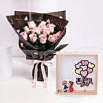 Pink Roses Bouquet With Photo Frame Gift