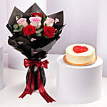Red And White Roses Bouquet With Red Velvet Cake Combo