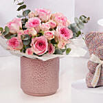 Elegant Pink Flower Box With Cute Teddy