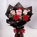 Elegant Red And Pink Roses Hand Bouquet