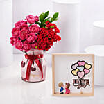Pink Flower Arrangement With Photo Frame Gift Set