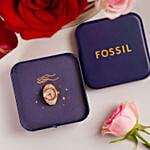 خاتم ساعة فوسيل نسائي مع ورد أحمر