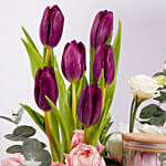 Womens Day Tulips And Roses Box and Candle