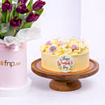 Womens Day Cake And Tulips Arrangement Combo