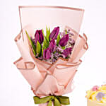 Womens Day Floral Cream Cake And Tulip Bouquet