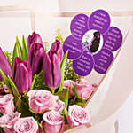 Womens Day Tulips And Pink Roses Bouquet