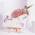 Happy Womens Day Canvas With Pink Roses