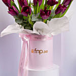 Luxury Purple Tulips In Pink Box