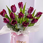Luxury Purple Tulips In Pink Box