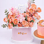 Pink Flower Arrangement With Designer Cake