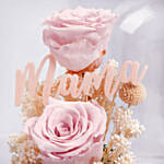 Preserved Pink Roses In Glass Dome For Mom