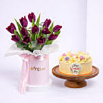 Womens Day Cake And Tulips Arrangement Combo