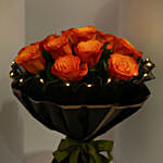 Luxury Led Orange Roses Gift Bouquet