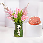 Mama Flower Arrangement And Chocolate Cake Combo