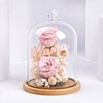 Preserved Pink Roses In Glass Dome For Mom