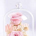 Preserved Pink Roses In Glass Dome For Mom