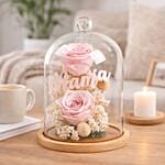 Preserved Pink Roses In Glass Dome For Mom