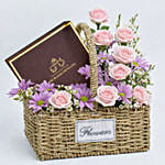 Pink Floral And Chocolate Gift Basket For Mom